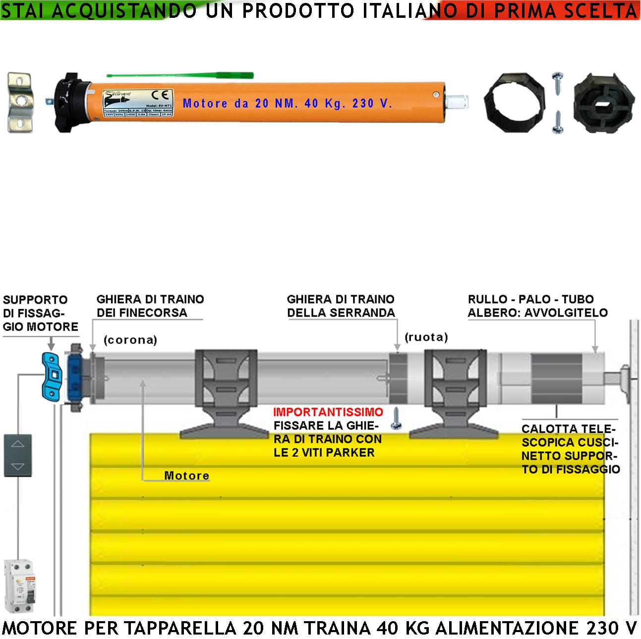 Motore per Tapparelle 230 V 40 Kg Sali Scendi Avvolgibile Serrandina  Elettrica