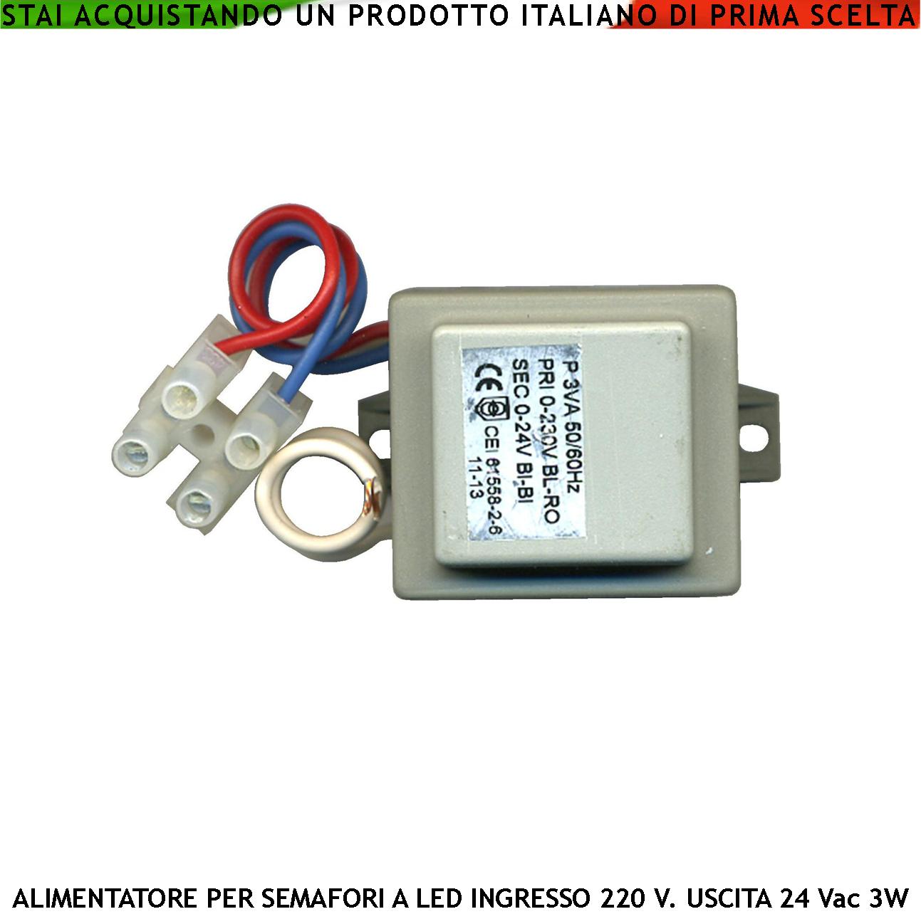 Trasformatore Ingresso 220 V 50 Hz Uscita 24 V 3 VA Alimentazione Targhe  Lampeggianti a Led Inglobato in Resina Autoestinguente Alette di Fissaggio  Forate