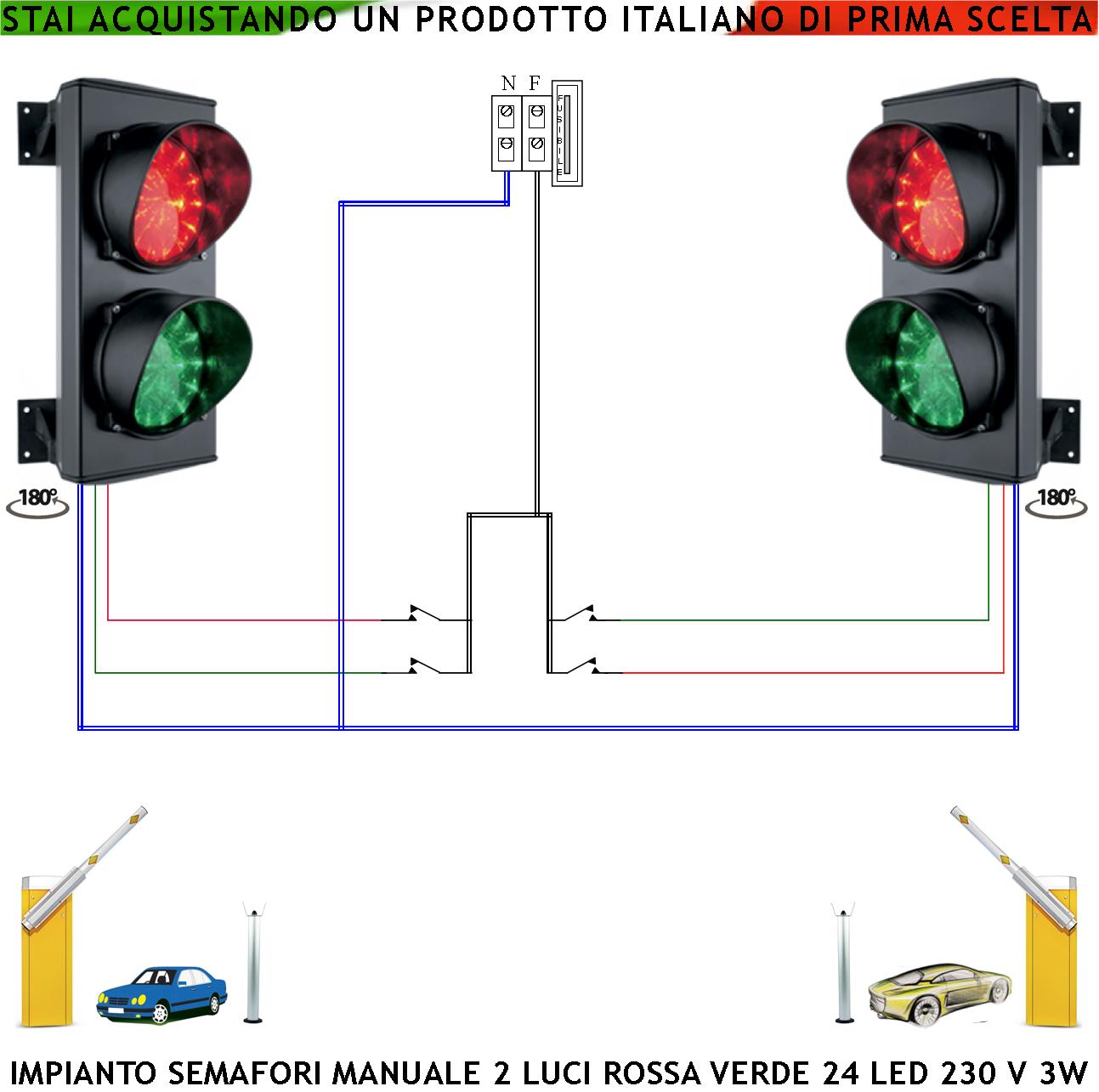 Semaforo 2 Luci 24 Led Rossa e Verde Funzione Manuale 2 Semafori 230 V 50  Hz 3W