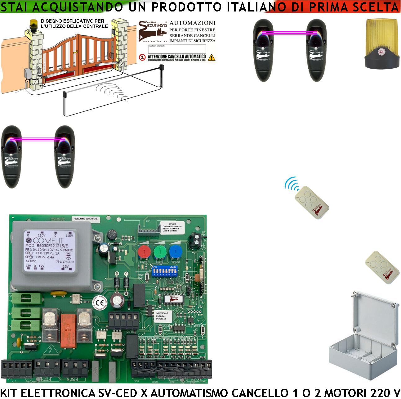 KIT AUTOMATISMO CANCELLO SCORREVOLE 6 Q.LI 220 V 4 CREM 4 RADIOC 2 FOTO FARO SEL KIT AUTOMATISMO CANCELLO SCORREVOLE 6 Q.LI 220 V 4 CREM 4 RADIOC 2 FOTO FARO SEL